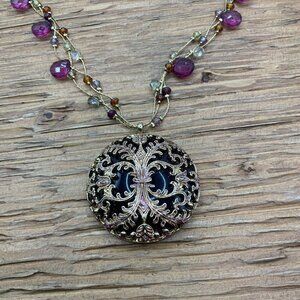 Monet Multi Strands Beaded Faux Amethyst Resin Gold Tone Necklace